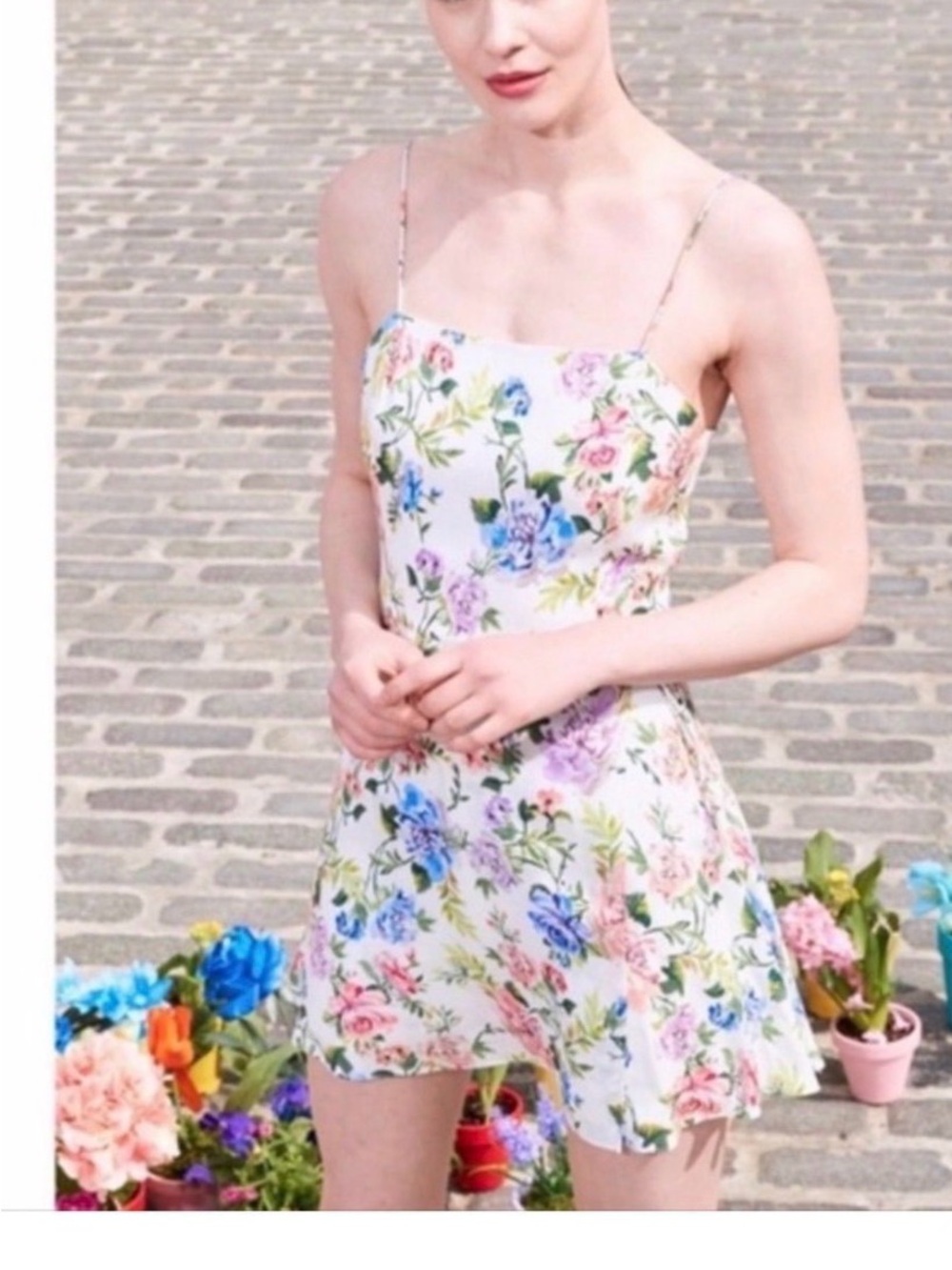Alice + Olivia White Floral Spaghetti Strap Mini Dress